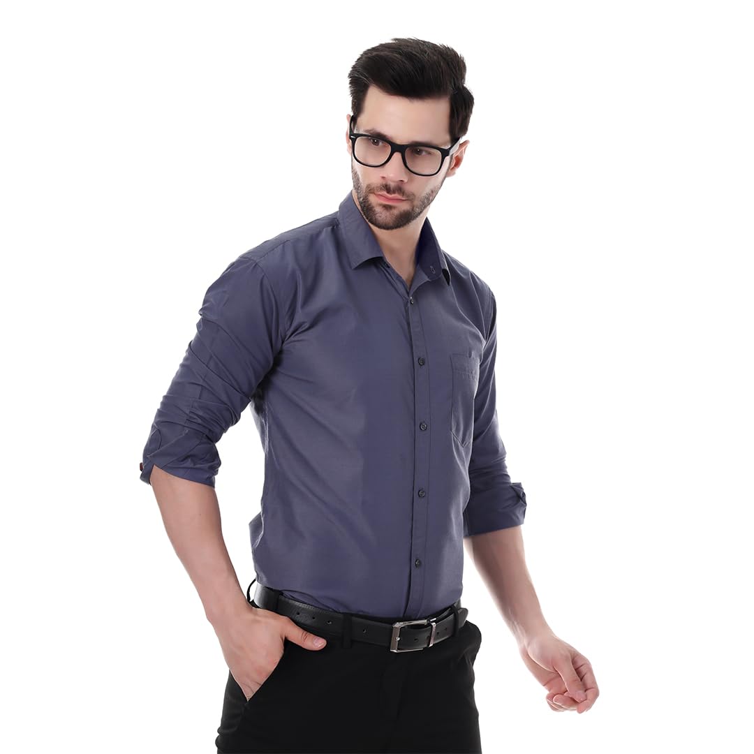 Xjarvis Austin MenS Cotton Blend Shirt |Slim Fit Formal Shirt With Pocket |Plain | Long Sleeve Spread Collar | Casual Wear Regu