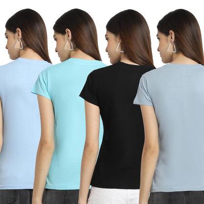 Preneum Womens Cotton Regular Fit Latest Graphic Stylish Printed Short Sleeves Casual T-Shirt || Trendy & Latest Style (Pack 4)