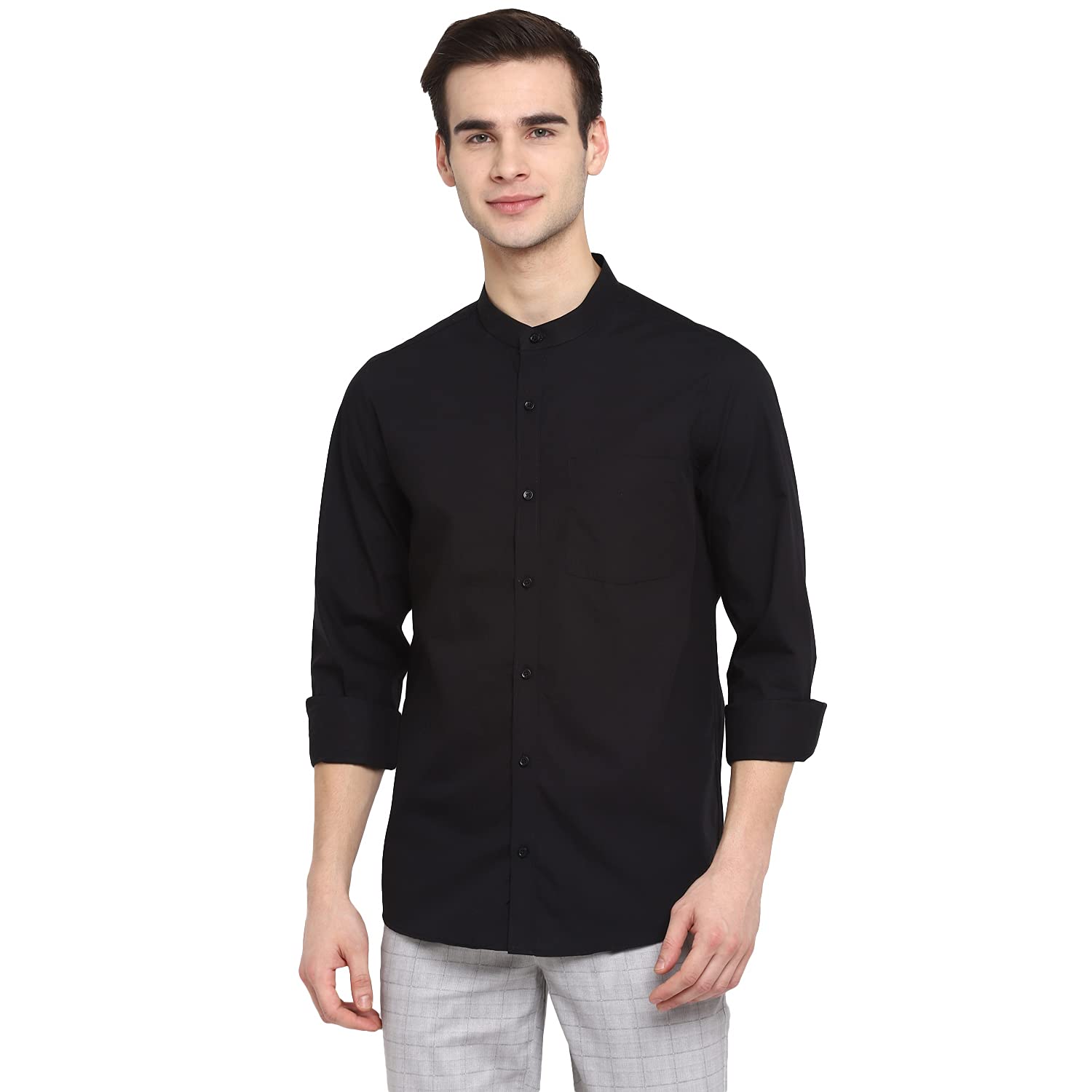 Turtle Men 100% Cotton Black Solid Slim Fit Formal Shirt
