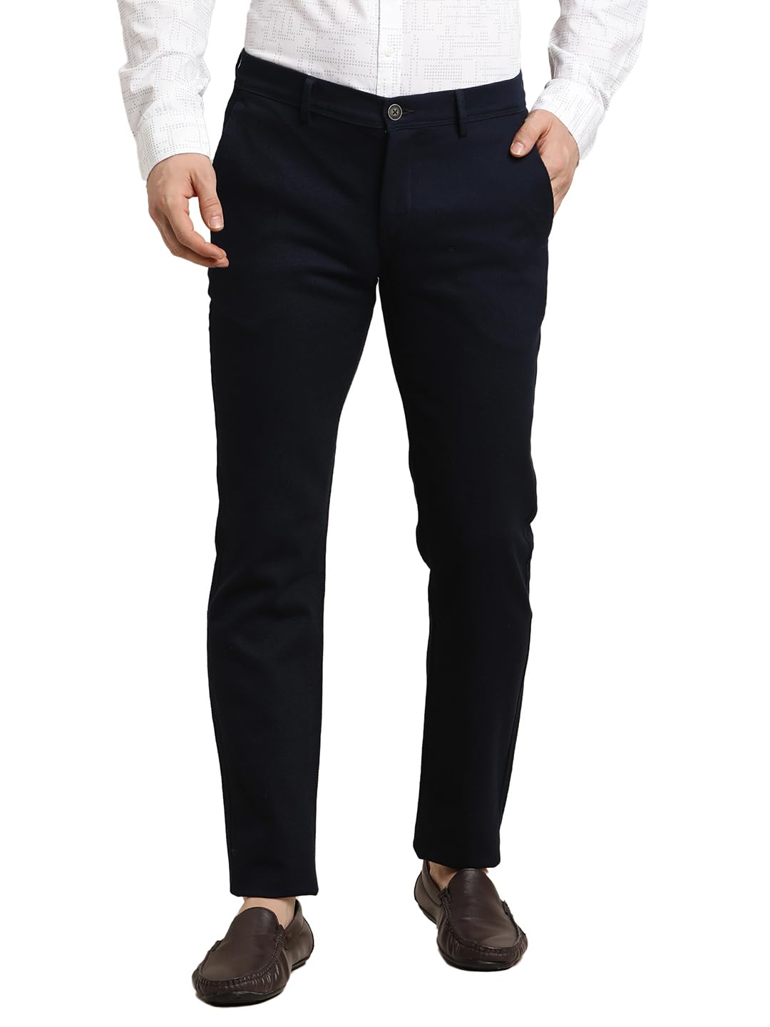 Turtle Men Blue Ultra Slim Fit Dobby Flat Front Cotton Stretch Casual Trouser
