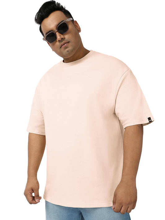 Bewakoof Heavy Duty 1.0 Mens Solid Oversized Fit Half Sleeve Round Neck Terry Plus Size T-Shirt_657441_Beige_5XL