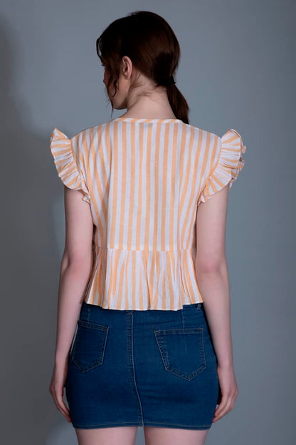 Leriya Fashion WomenS Western Crop Tops | Fancy Stripped With Ruffle Sleeves | Button Down Lightweight Cotton For Girls | Suita
