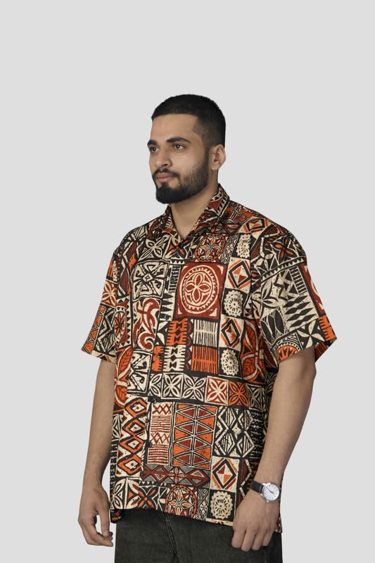 Brown Culture MenS Cotton Blend Abstract Print Shirt With Spread Collared Half Sleeves Standard Length And Button Down Closure