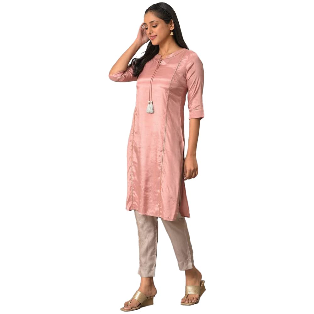 Aurelia WomenS Rayon Regular Pink Shantung Solid Kurta (23Fea13942-605331