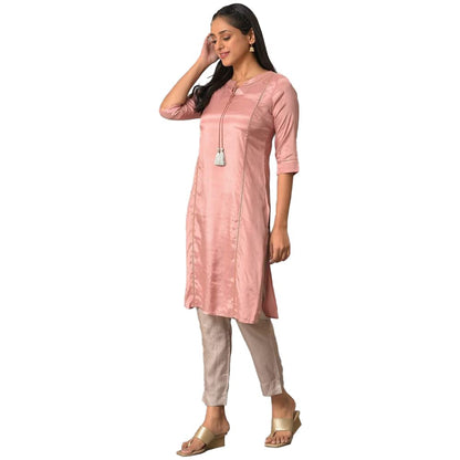 Aurelia WomenS Rayon Regular Pink Shantung Solid Kurta (23Fea13942-605331