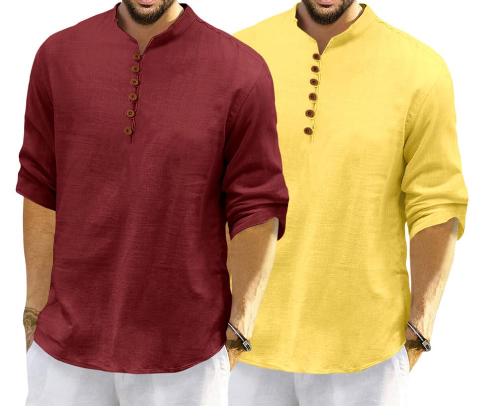 Royalscout MenS Cotton Polyester Blend Solid Regular Fit Full Sleeve Short Kurta | Ethnic, Lightweight Summer Kurta For Daily &