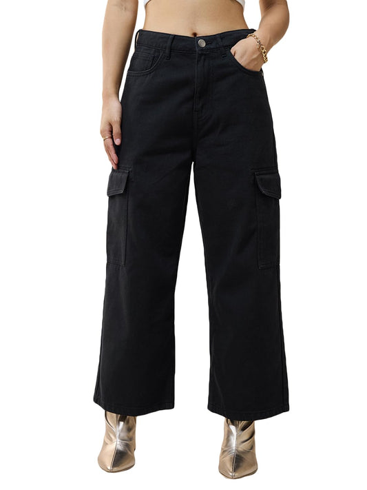 Bewakoof Womens Baggy Stright Fit Cropped Jeans_624272_Black_36