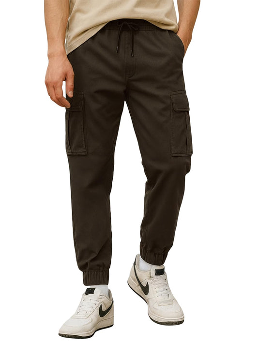 Bewakoof MenS Solid Oversized Fit Cotton Blend Cargo Jogger Pants_ 620443 Brown_ 28