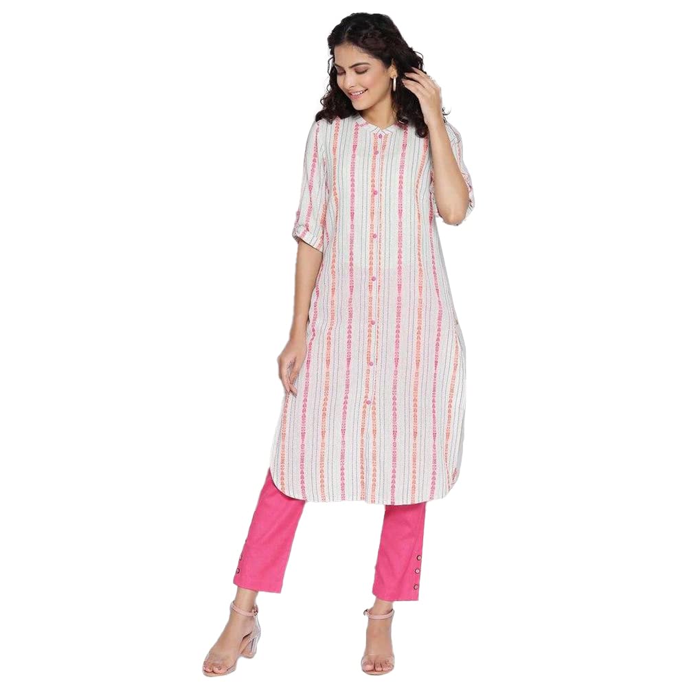 Aurelia Band with Placket Cotton Womens Knee Length Kurta (S21AUA11854B-P)