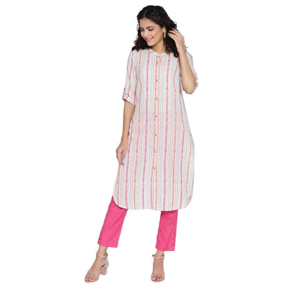 Aurelia Band with Placket Cotton Womens Knee Length Kurta (S21AUA11854B-P)