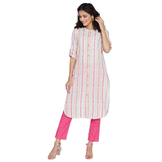 Aurelia Band with Placket Cotton Womens Knee Length Kurta (S21AUA11854B-P)