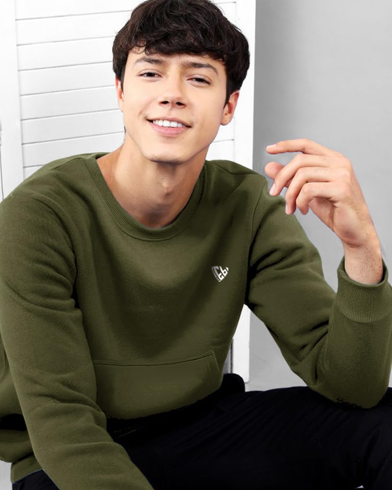 Noble Monk MenS Regular Fit Sweatshirts | Round Neck | Long Sleeve Sweatshirts For Men Olive Green