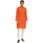 Fabindia Men Cotton Pintucks Long Kurta Orange_Xl