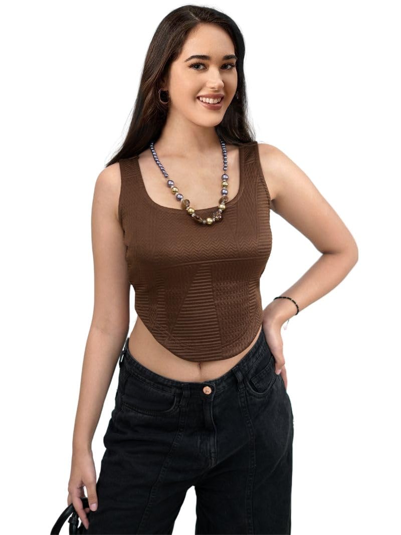 Greciilooks WomenS Solid Regular Fit Tops (Gl-W.Top-W2266_Brown