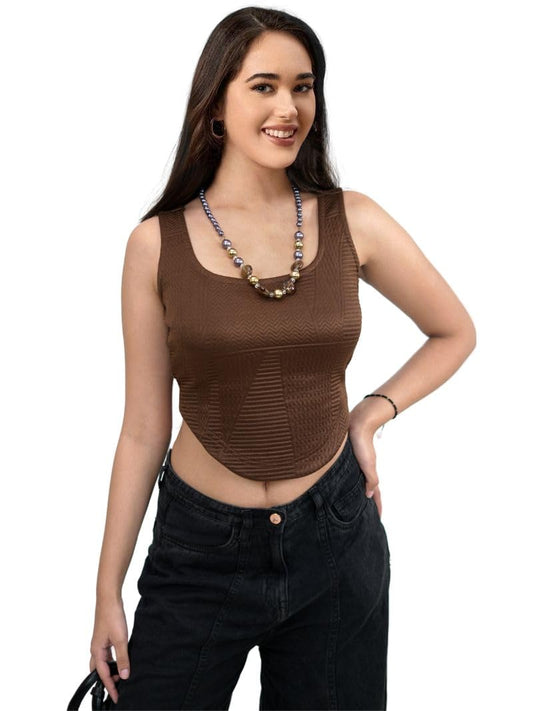Greciilooks WomenS Solid Regular Fit Tops (Gl-W.Top-W2266_Brown