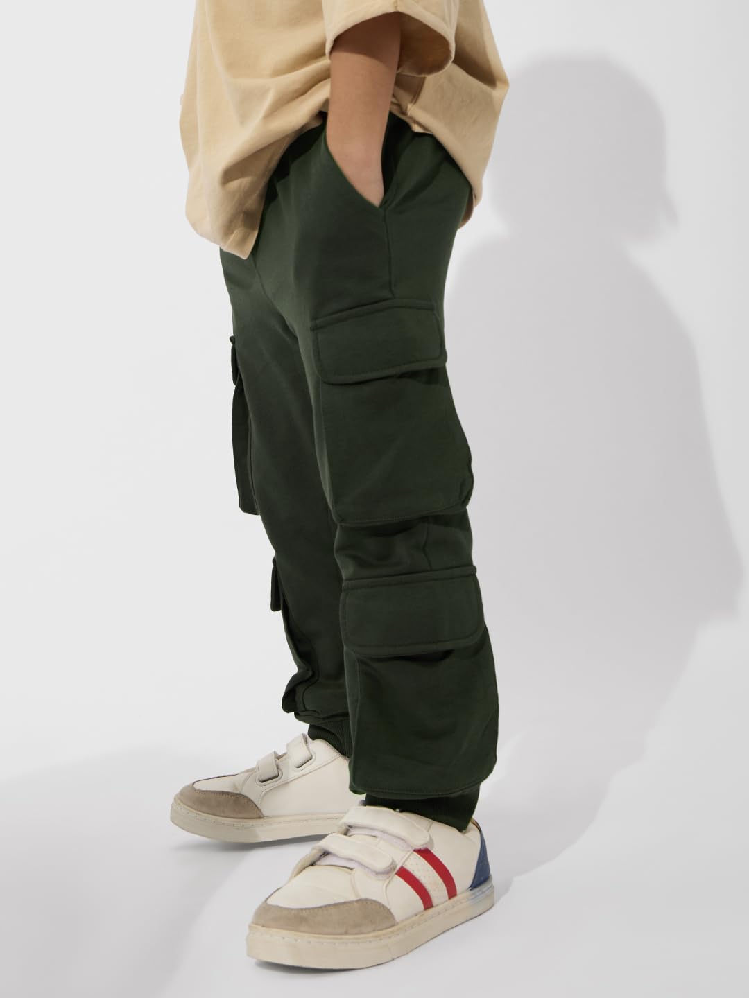 The Souled Store Solids: Olive Green Boys Drawstringed Straight Fit Cotton Joggers