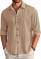 Deelmo MenS Casual Button Down Shirts Long Sleeve Linen Shirt Fashion Textured Beach Summer Shirt