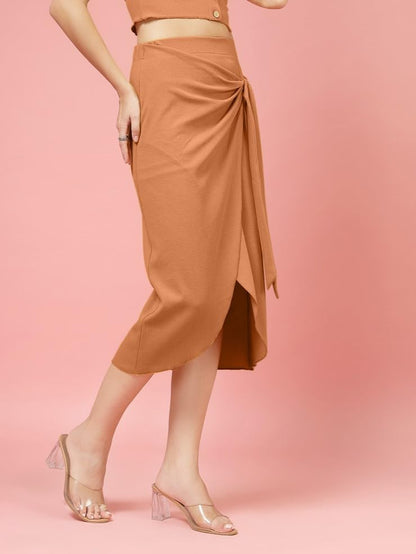 OOMPH! Stertchable Ribbed Wraparound Lycra Skirt for Women Orange - msk255