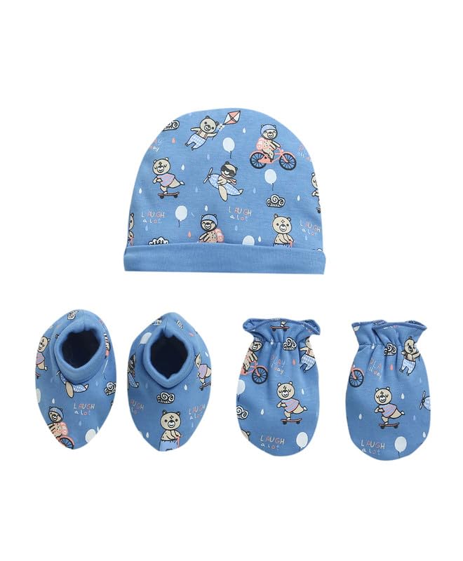 Bumzee Boys Cotton Cap Mitten Bootie Blue - 3-6 Months (Peb10939C-Blu)
