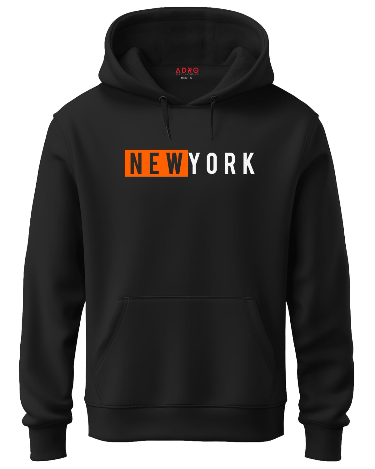 ADRO Men's Cotton Neck Hooded Sweatshirt (H20-M-NKY-BL_Black)