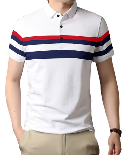 Noble Monk MenS Regular Fit Polo Neck T-Shirt | Half Sleeve | Stripe On Chest | Collared Neck Tshirt For Men