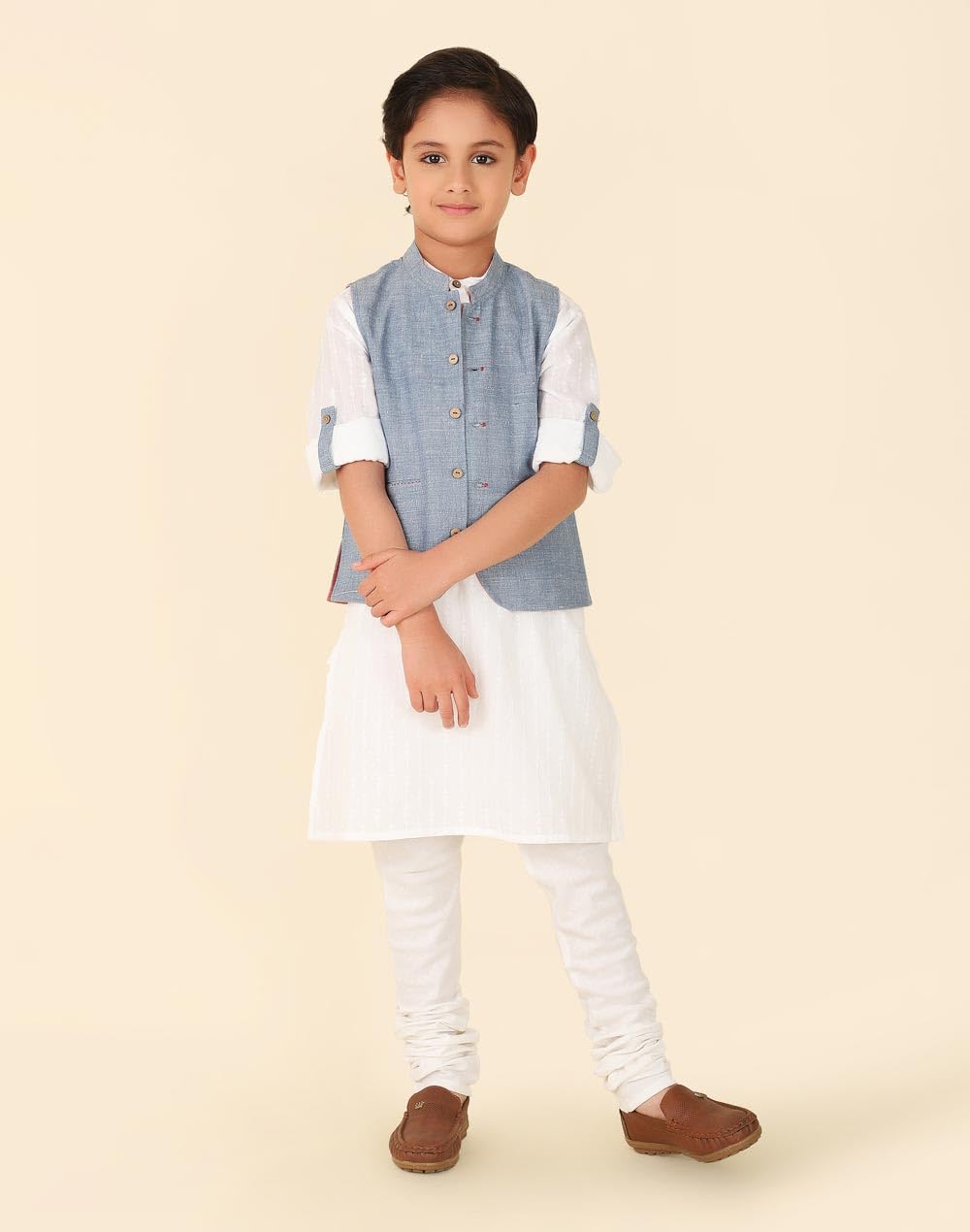 Fabindia Boy's Cotton Woven Regular Fit Kurta Set (1035432WHITE_White