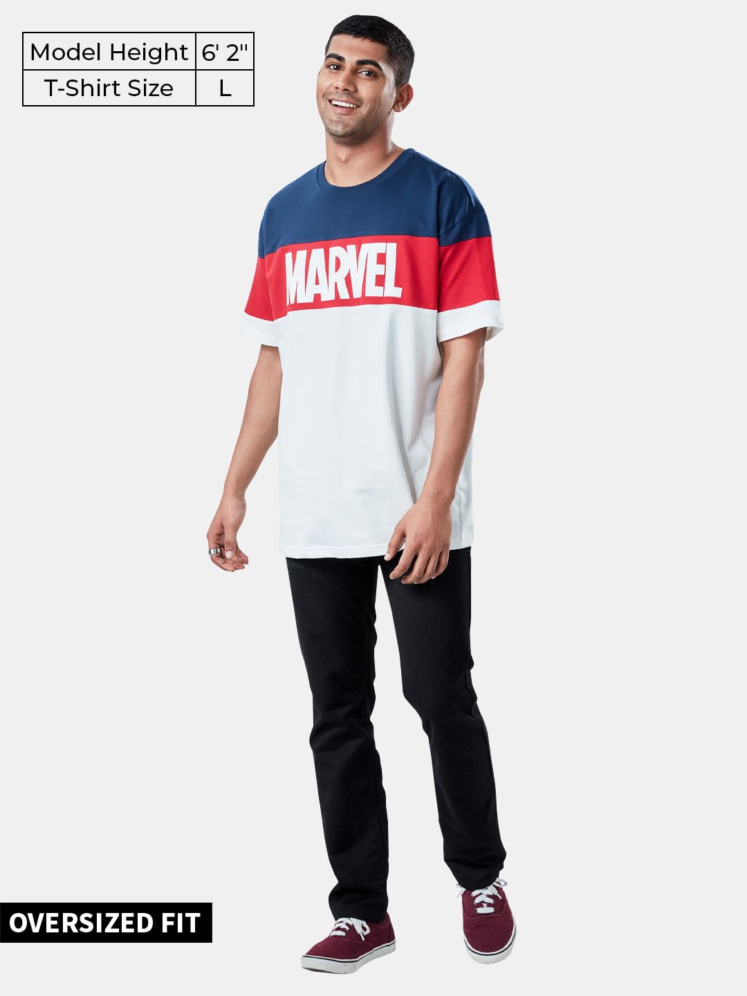 The Souled Store Official Marvel: Logo Men Oversized T-Shirts White