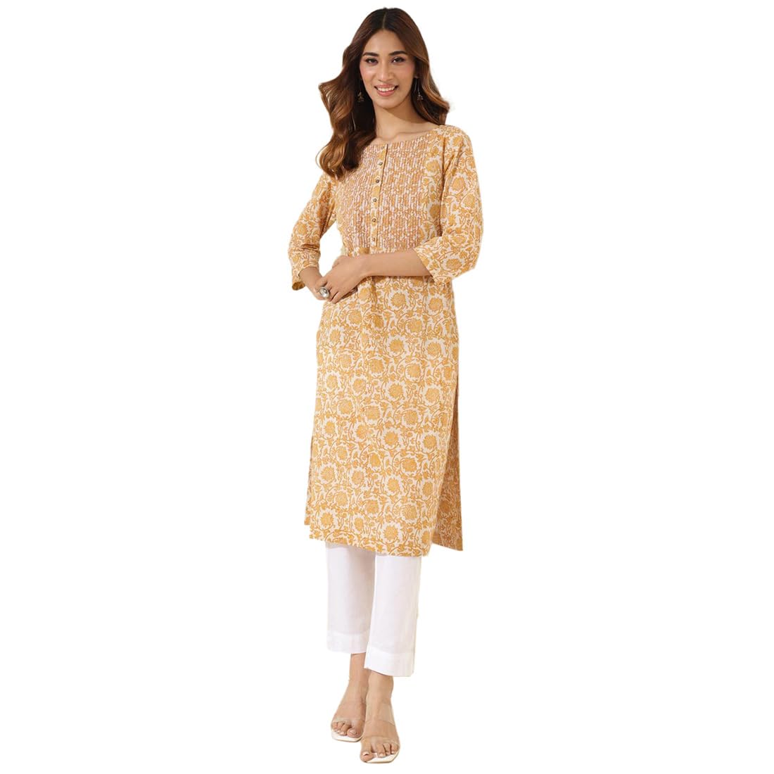 Fabindia WomenS Cotton Printed Regular Kurta (1037296Yellow_Yellow