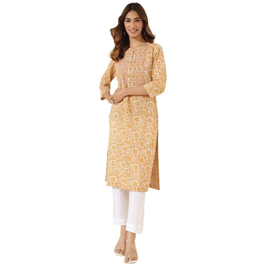 Fabindia WomenS Cotton Printed Regular Kurta (1037296Yellow_Yellow