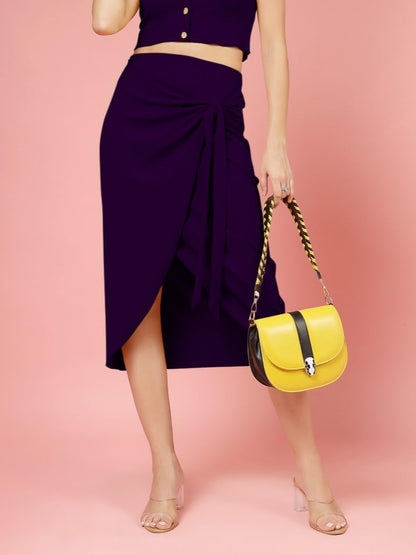 OOMPH! Stertchable Ribbed Wraparound Lycra Skirt for Women Purple - msk088