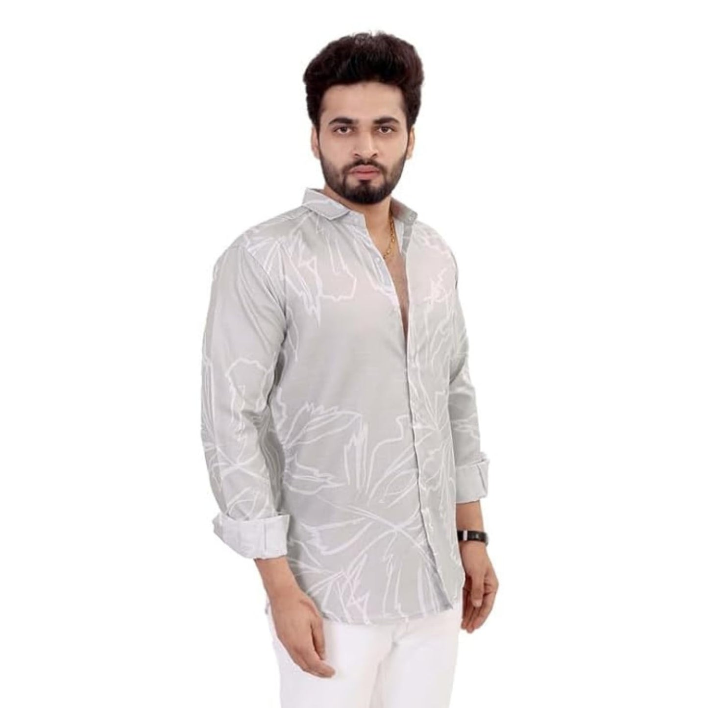Brown Culture MenS Cotton Blend Abstract Print Shirt With Spread Collared Full Sleeves Standard Length And Button Down Closure