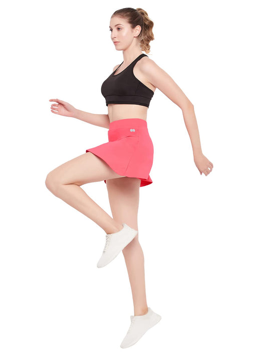 Clovia Womens High-Rise Active Skirt with Attached Shorts (AB0118P22_Pink_XXL)