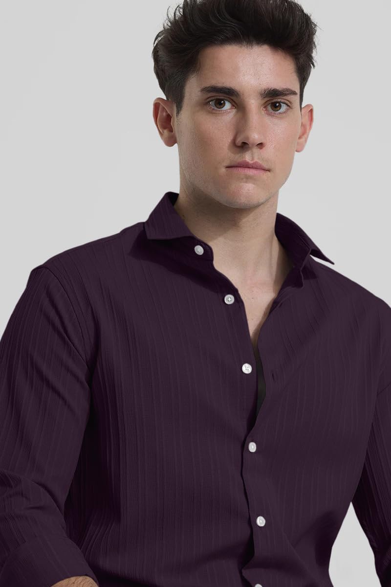 Finivo Fashion MenS Casual Cotton Plain Button Down Shirts Full Sleeve Textured Summer Beach Shirt For Men Purple