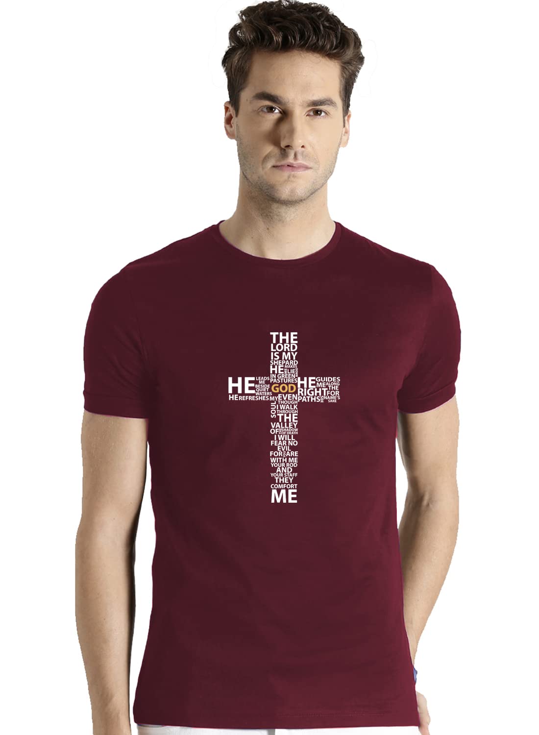 ADRO Men's God Cotton Printed Cotton T-Shirt (R21-M-GOD-MR_Maroon)