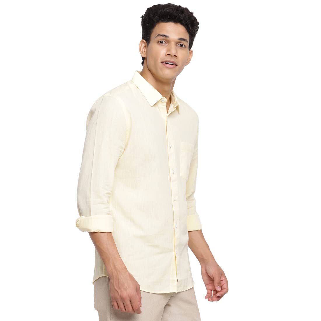 Fabindia Men Cotton Shirt Slim Fit Yellow