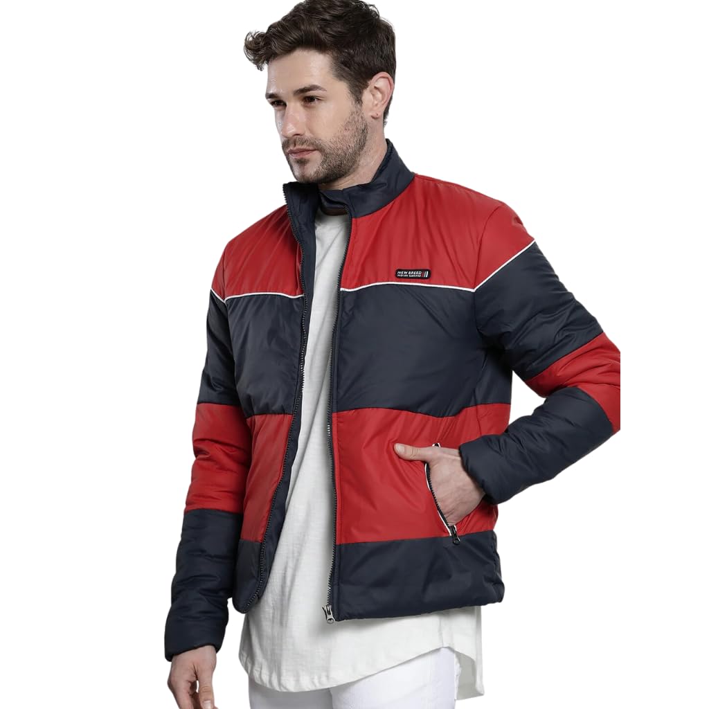 The Indian Garage Co Men Navy Blue Slim Fit Colorblocked Puffer Jacket