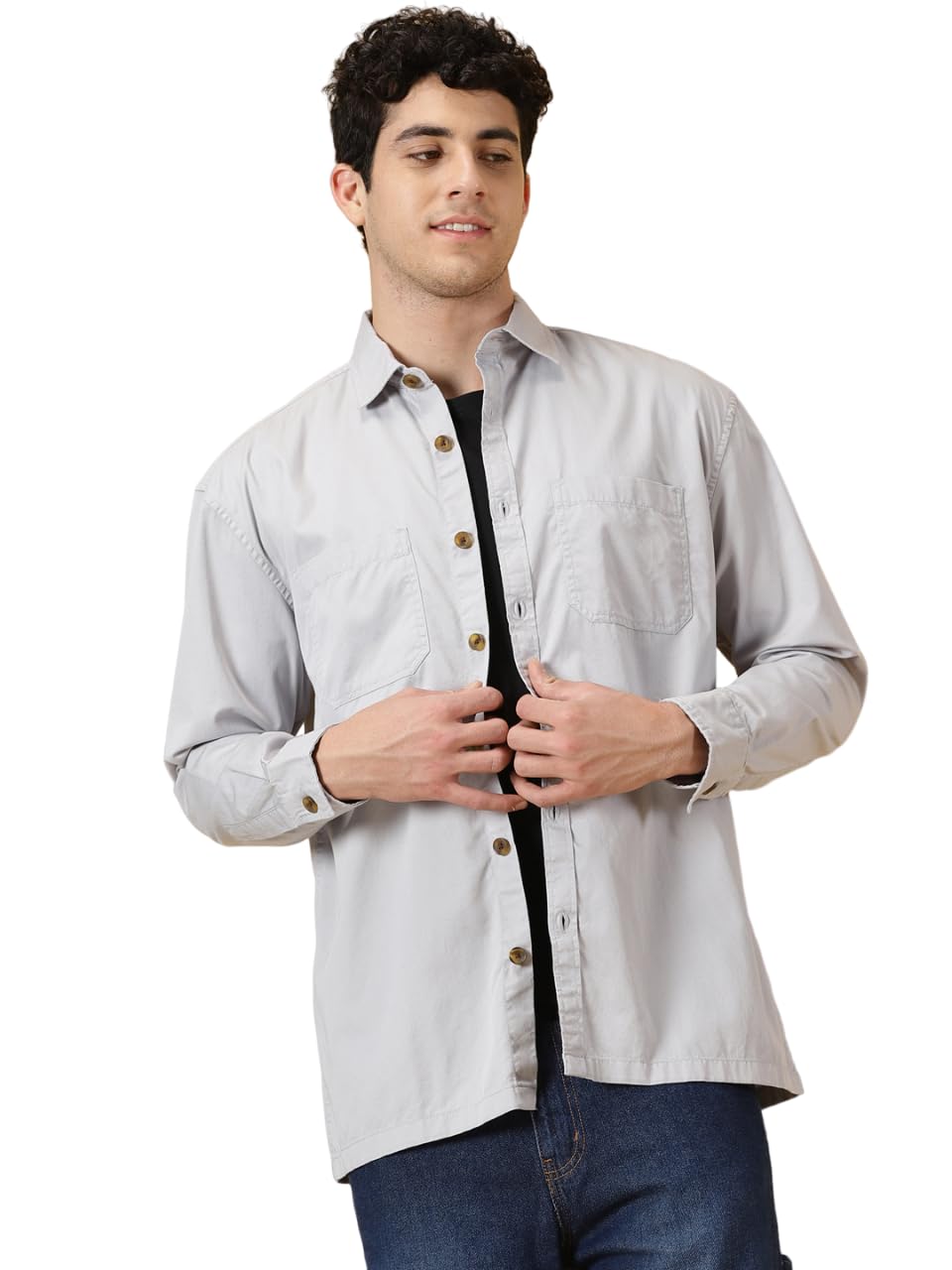 Thomas Scott Mens Oversized Fit Shirt (TS1247_Grey