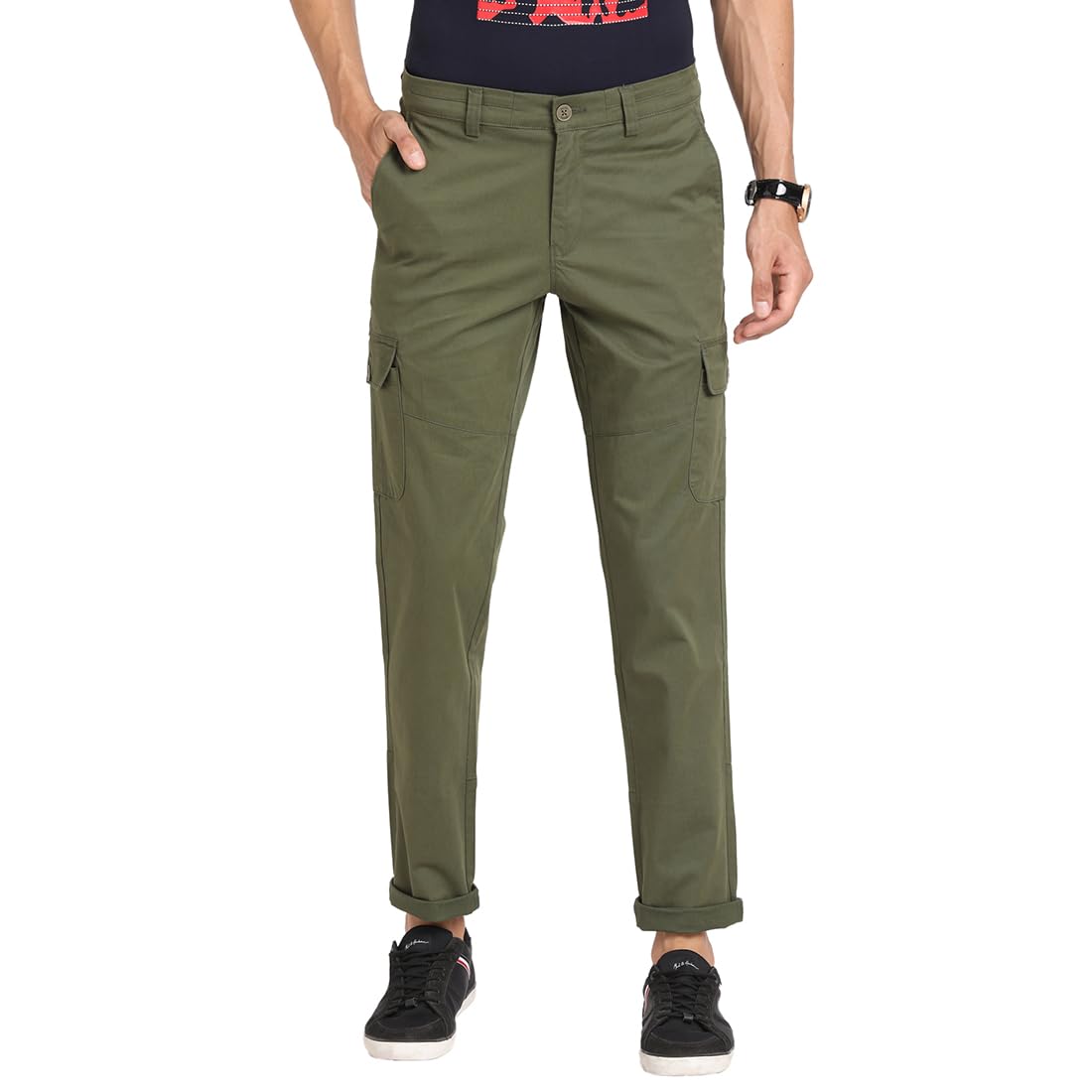 Turtle Men Cotton Stretch Green Solid Cargo Pant
