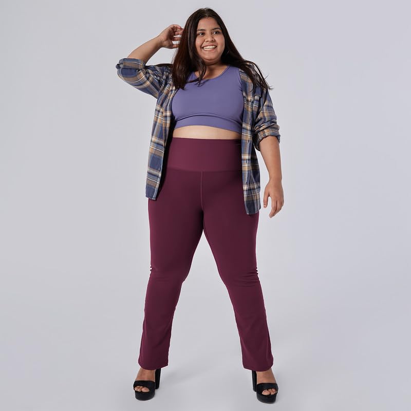 BlissClub Ultimate Flare Pants for Women Upto 54 ft | Ribbed Waistband, 4 Pockets | High Waist Trousers and Formal Pants for Of