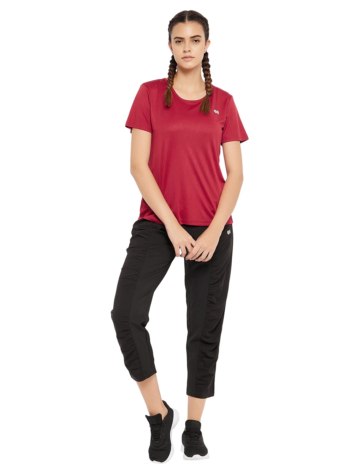 Clovia Womens Activewear Short Sleeves Sports T-Shirt (AT0141P09_Maroon_S)