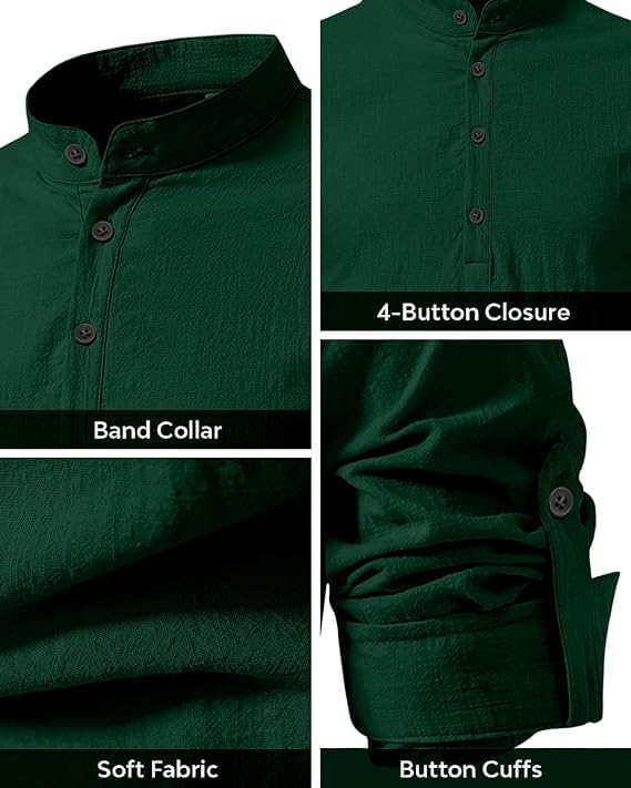 Bellstone MenS Solid Regular Fit Dress Shirt (Kurta800_Combo_Dark Green_White_Xl