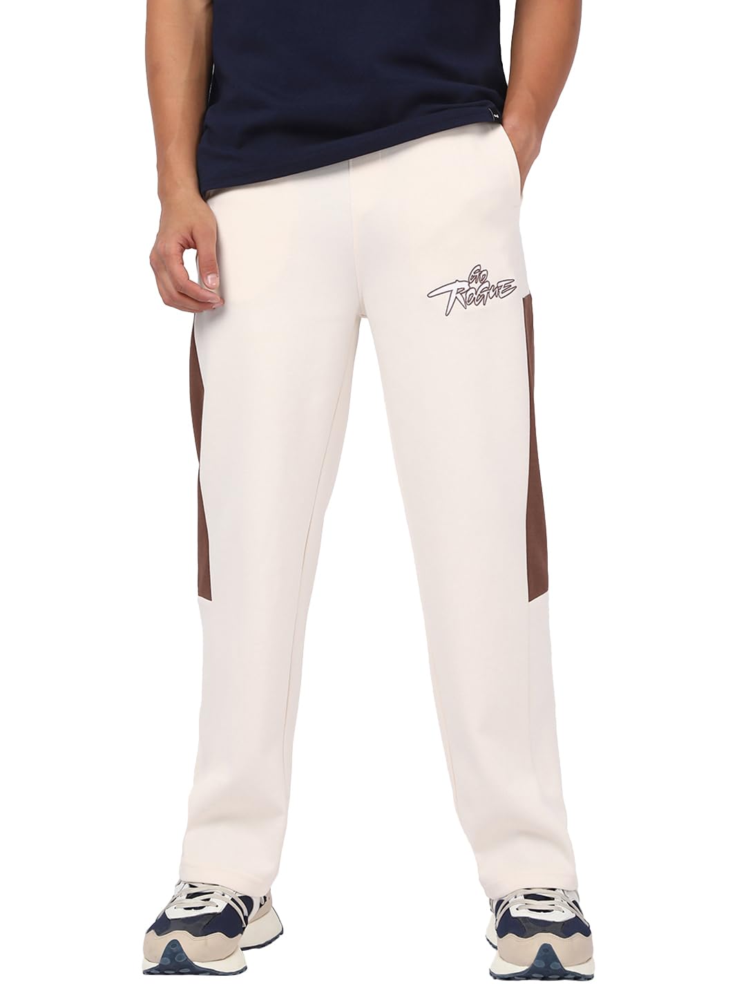 Bewakoof Mens Color Block Oversized Fit Poplin Cotton Track Pant_666390_Beige_XL