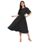 Kuduzo WomenS Crepe Midi Dress With Plated Style Round Neck Half Ruffle Sleeves Below Knee Length Solid Pattern And Regular Fit