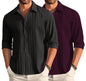 Deelmo Combo Of MenS Casual Button Down Shirts Long Sleeve Linen Shirt Fashion Textured Summer Shirts Pack Of 2 Black - Purple