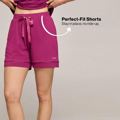 Nykd (Nys912 Soft Cotton Modal Shorts For Women | Relaxed Fit With Non Slip Elasticated Waistband, Adjustable Drawcord & 2 Side