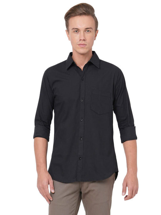 Gosriki MenS Cotton Blend Solid Slim Fit Casual Full Sleeves Shirt (Rikk-Black-Nw-Gs_Xl_Black_X-Large)