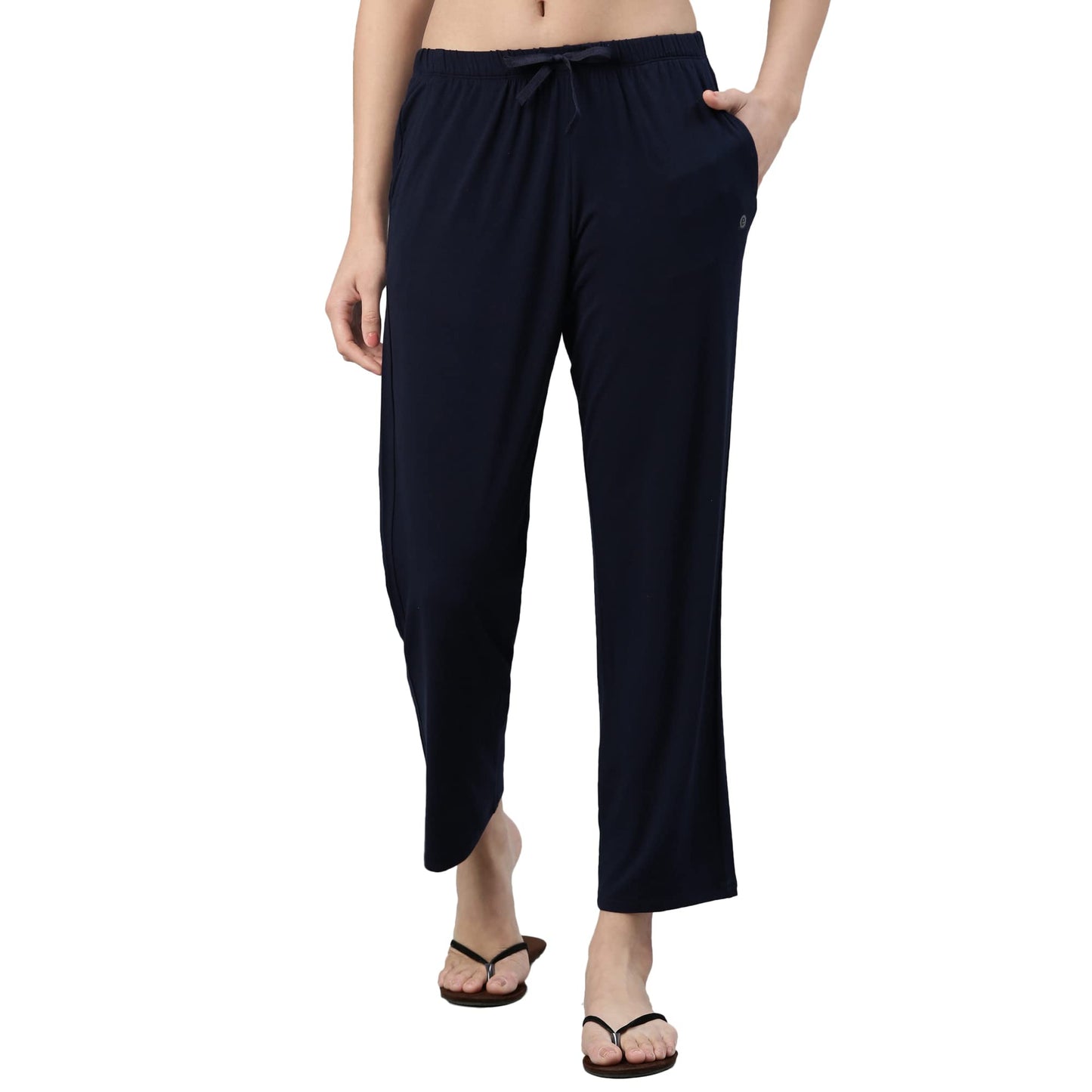 Enamor E404 Mid-Rise Straight Leg Basic Home Pant for Women Navy