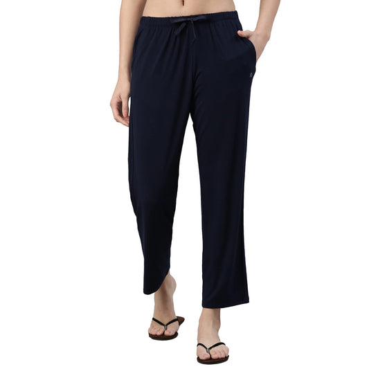 Enamor E404 Mid-Rise Straight Leg Basic Home Pant for Women Navy