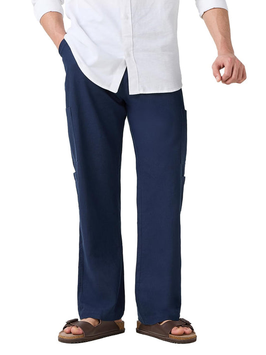 Bewakoof Mens Solid Regular Fit Cotton Linen Blend Cargo Casual Pants_677744_Beige_30
