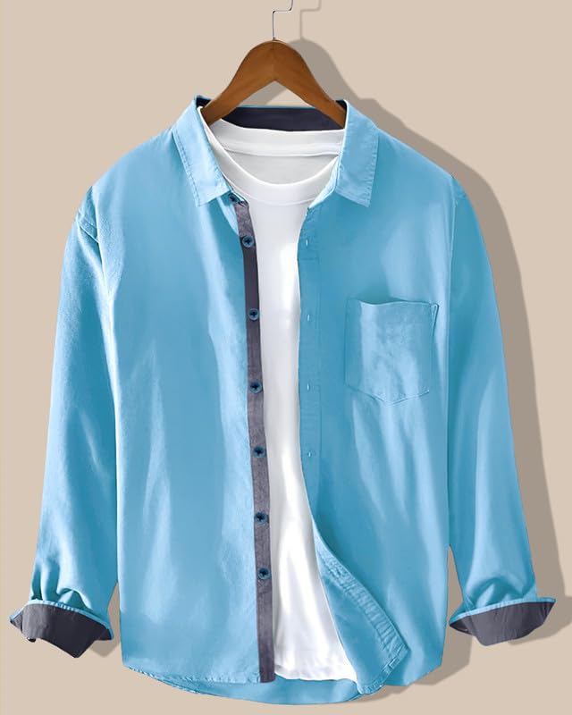 Pinkmint Men Cotton Soild Spread Collar Long Sleeve Shirt Formal Wear Sky